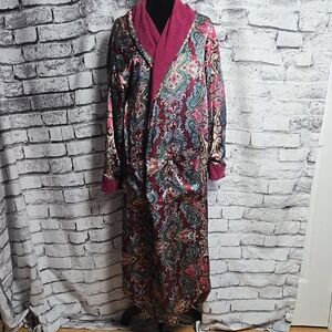 Vintage Y2K Victorias Secret Terry Cloth Silky Long Robe Floral Paisley Medium